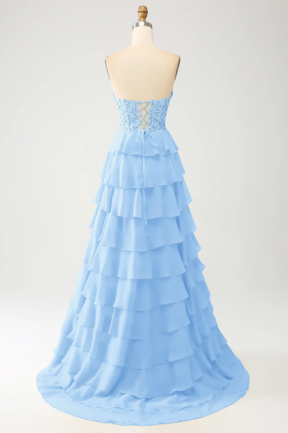 A-Line Sweetheart Tiered Long Prom Dress