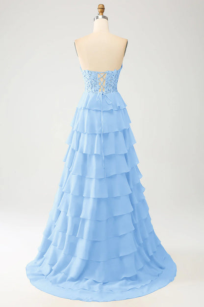 A-Line Sweetheart Tiered Long Prom Dress