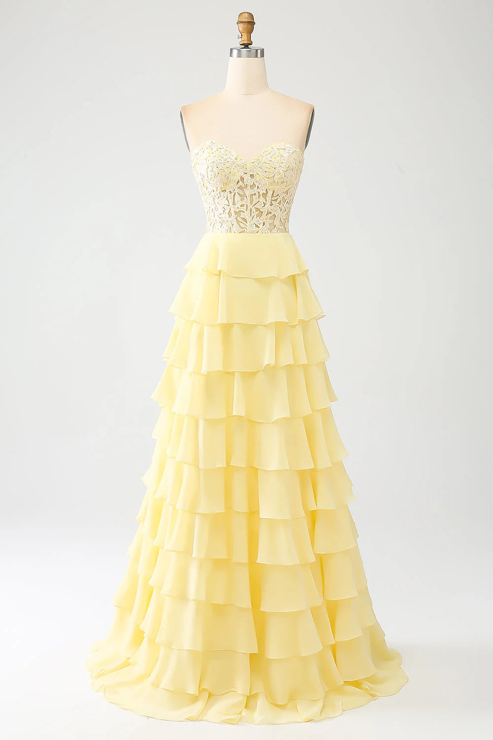 A-Line Sweetheart Tiered Long Prom Dress