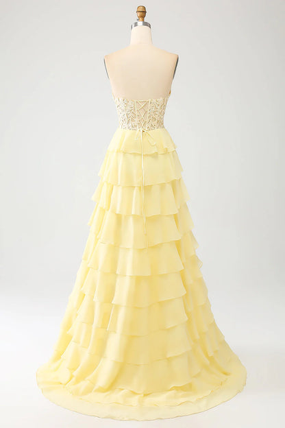 A-Line Sweetheart Tiered Long Prom Dress