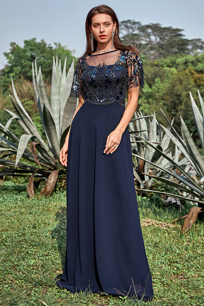 Sequin Mermaid Navy Prom Dress With Beading