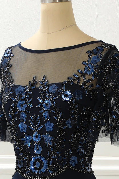 Sequin Mermaid Navy Prom Dress With Beading