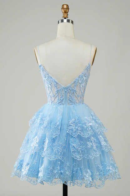 Sparkly Spaghetti Straps Sequins Tiered Homecoming Dress