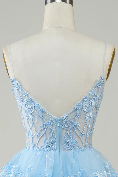Sparkly Spaghetti Straps Sequins Tiered Homecoming Dress