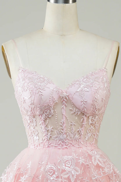 Sparkly Spaghetti Straps Sequins Tiered Homecoming Dress