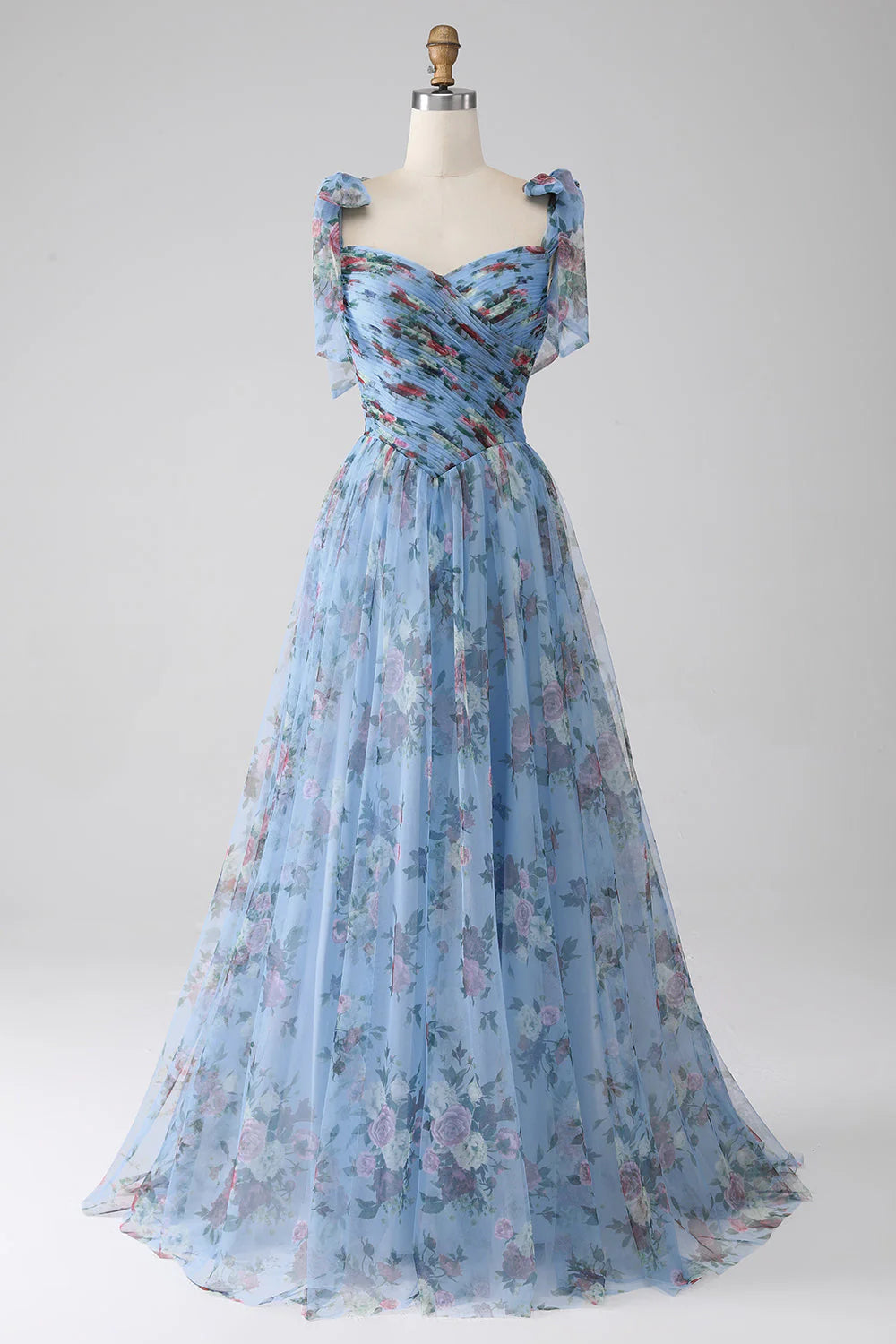 A-Line  Printed Adjustable Straps Long Prom Dress