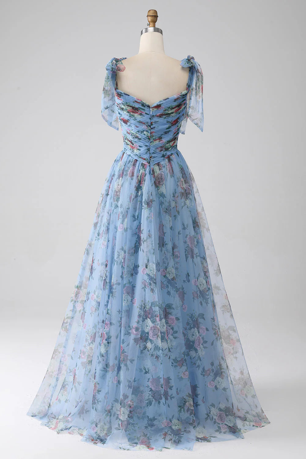 A-Line  Printed Adjustable Straps Long Prom Dress
