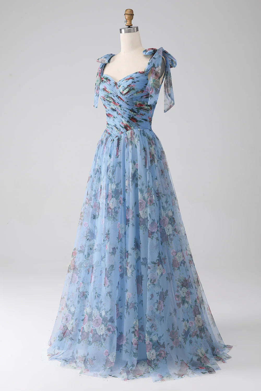 A-Line  Printed Adjustable Straps Long Prom Dress