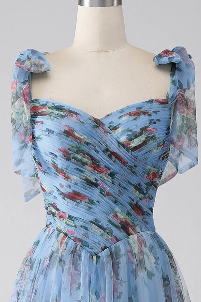 A-Line  Printed Adjustable Straps Long Prom Dress