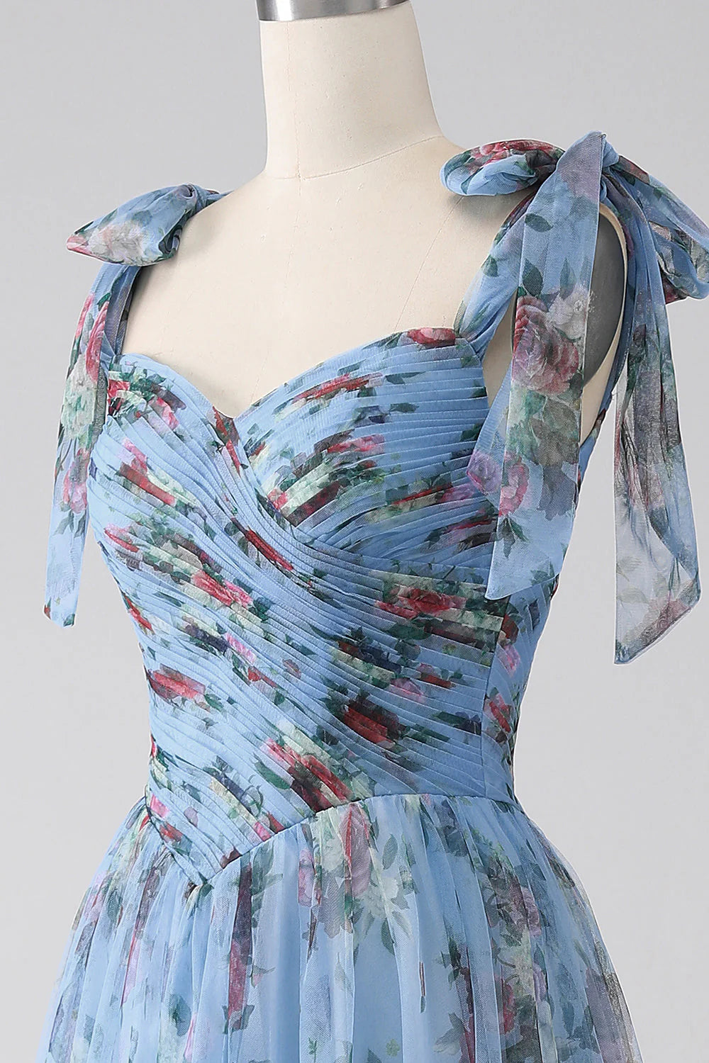 A-Line  Printed Adjustable Straps Long Prom Dress