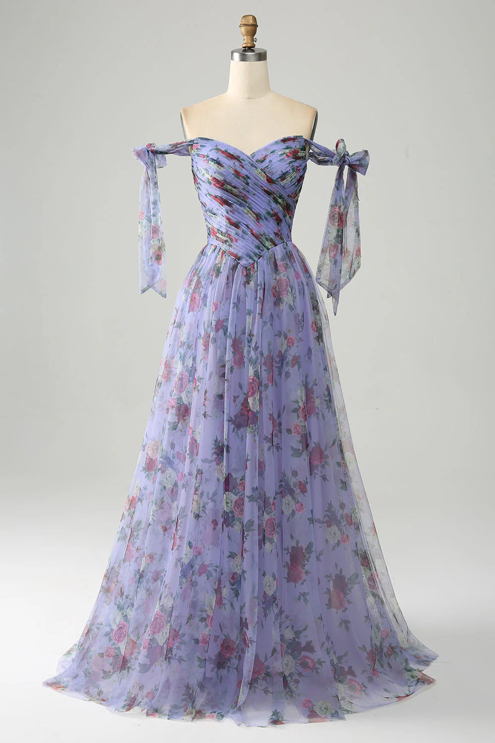 A-Line  Printed Adjustable Straps Long Prom Dress