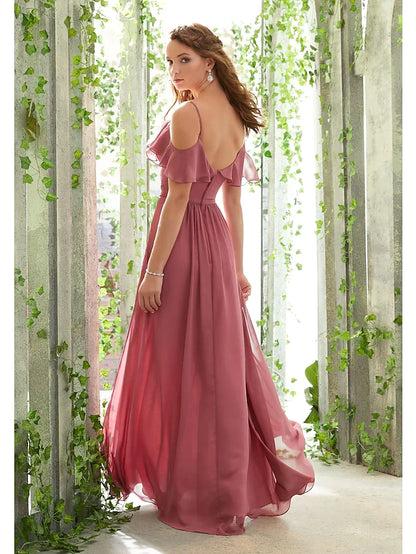 A-Line Spaghetti Strap Floor Length Chiffon Bridesmaid Dress