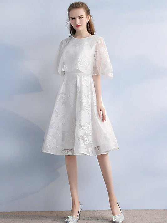 Cocktail Dresses Vintage Dress Party Wear Knee Length Half Sleeve Jewel Neck Lace with Sleek
