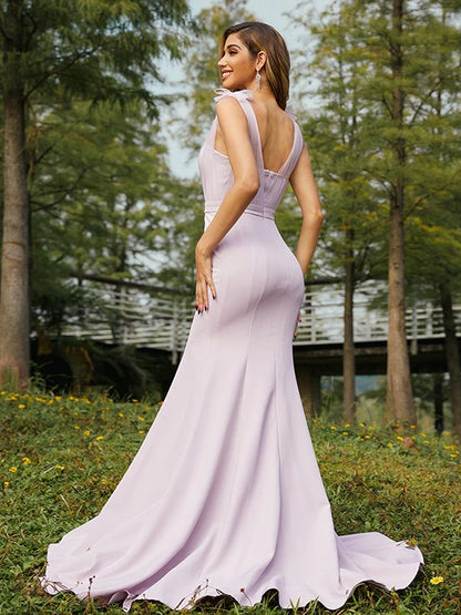 Ruched V-neck Floor-length Sleeveless Bridesmaid Dresses