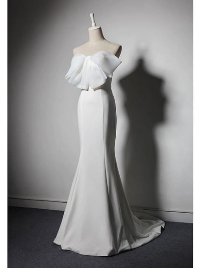 Mermaid / Trumpet Evening Gown Elegant Dress Wedding Party Sweep / Brush Train Sleeveless Strapless with Bow(s)
