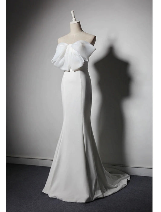 Mermaid / Trumpet Evening Gown Elegant Dress Wedding Party Sweep / Brush Train Sleeveless Strapless with Bow(s)