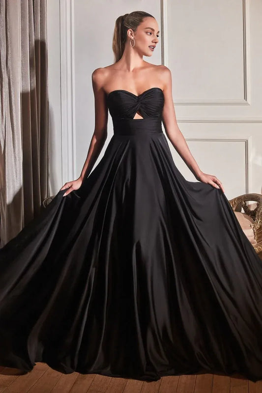 Xuewuba Dress A-line Satin Strapless Keyhole Prom Formal Dress Black Simple Evening Dresses