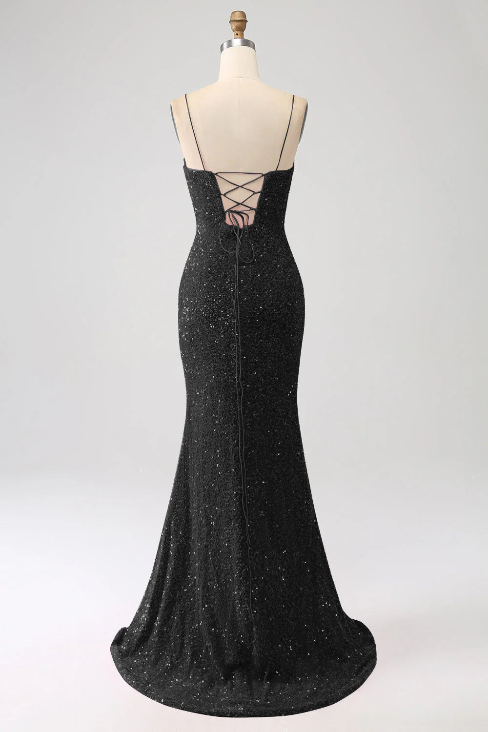 Sequins Mermaid Spaghetti Straps V-Neck Long Prom Dress