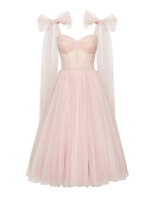 Ball Gown Cocktail Dresses Corsets Dress Graduation Tea Length Sleeveless Square Neck Tulle with Glitter