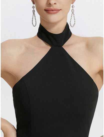 Sheath / Column Evening Gown Black Dress Dress Wedding Guest Prom Floor Length Sleeveless Halter Neck with Ruched