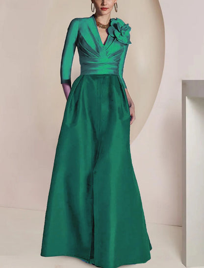A-Line Mermaid / Trumpet Sheath / Column Mother of the Bride Dress Elegant Vintage Party Jewel Neck V Neck Floor Length Chiffon 3/4 Length Sleeve Half Sleeve