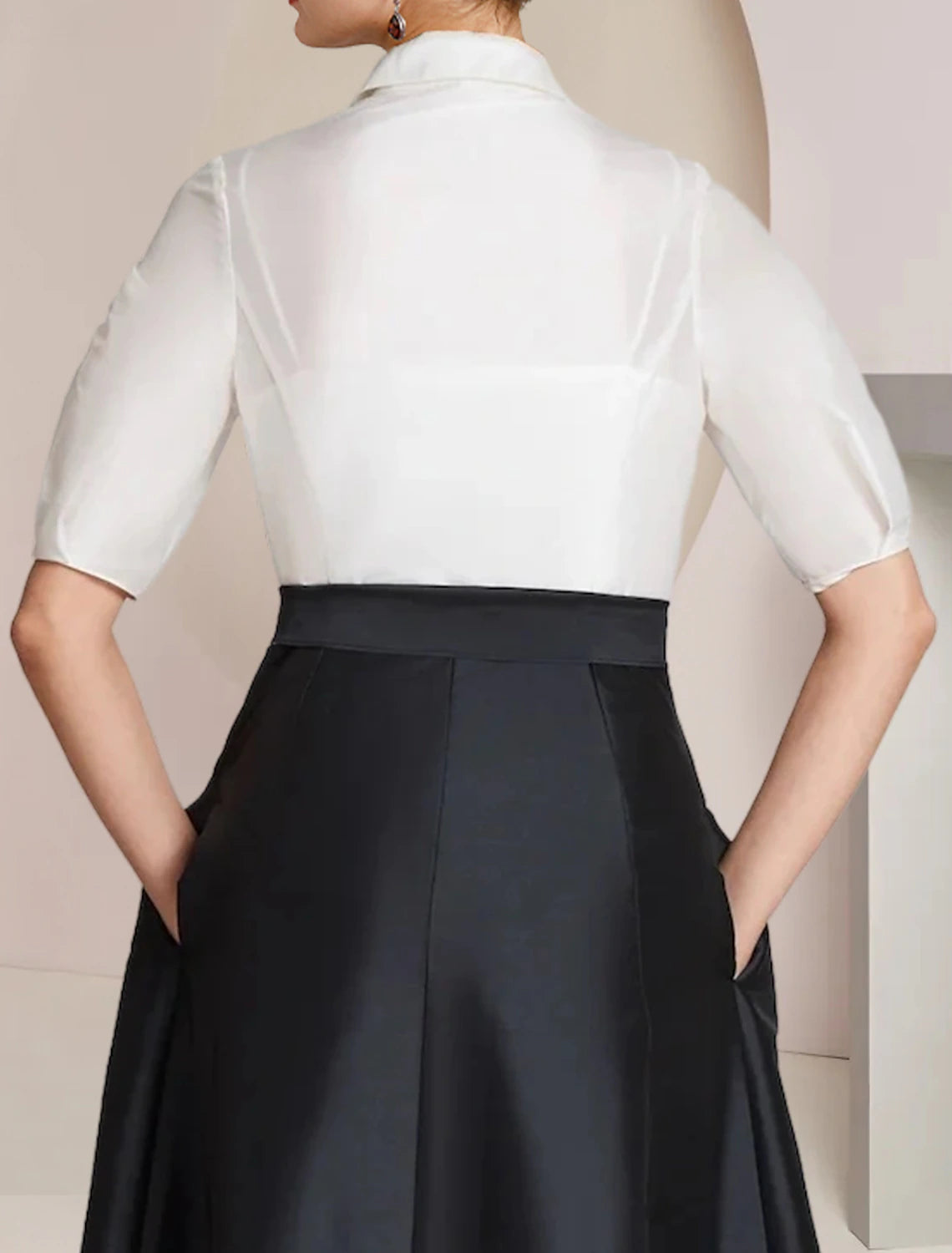 A-Line Mother of the Bride Dress Formal Wedding Guest Elegant Party Shirt Collar Floor Length Taffeta Short Sleeve