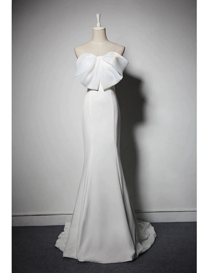Mermaid / Trumpet Evening Gown Elegant Dress Wedding Party Sweep / Brush Train Sleeveless Strapless with Bow(s)