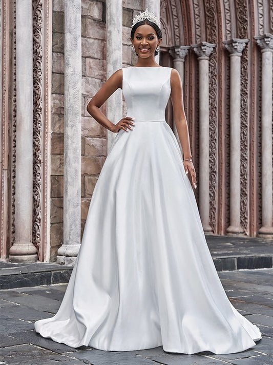Bateau Ruffles Sleeveless Sweep/Brush Train Wedding Dresses