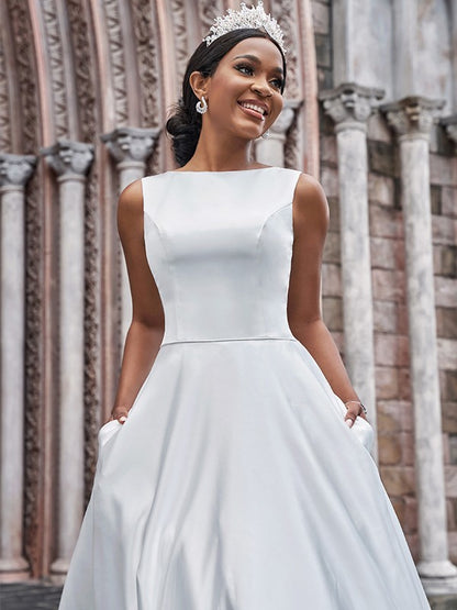 Bateau Ruffles Sleeveless Sweep/Brush Train Wedding Dresses