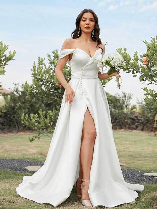Off-the-Shoulder Sleeveless Sweep/Brush Train Wedding Dresses
