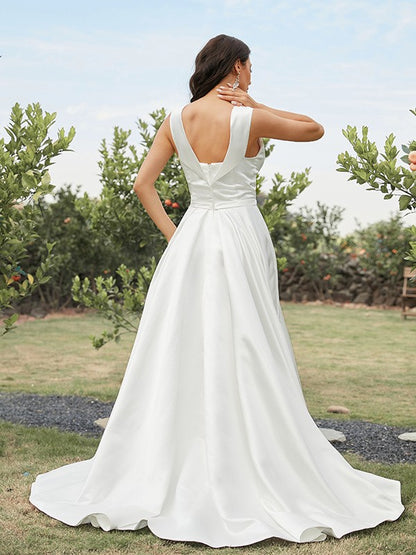 Off-the-Shoulder Sleeveless Sweep/Brush Train Wedding Dresses