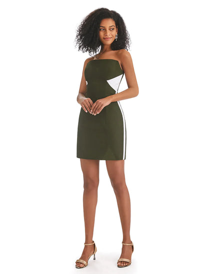 Sheath / Column Homecoming Dresses Color Block Dress Graduation Short / Mini Sleeveless Strapless with Fringe