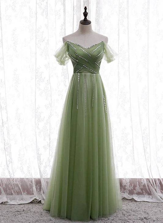 Light Green Beaded Sweetheart Long Party Prom Dress