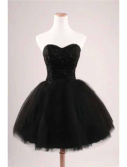Cocktail Dresses Party Dress Graduation Knee Length Sleeveless Sweetheart Tulle with Pleats Beading