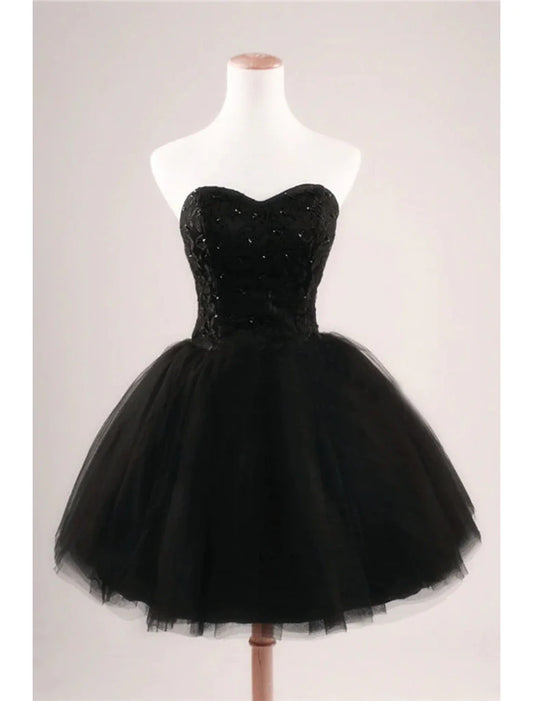 Cocktail Dresses Party Dress Graduation Knee Length Sleeveless Sweetheart Tulle with Pleats Beading