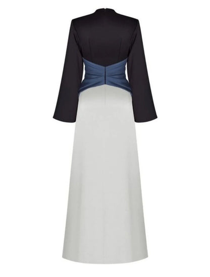 Evening Gown Elegant Dress Formal Floor Length Long Sleeve V Neck Satin with Pleats Ruched Slit