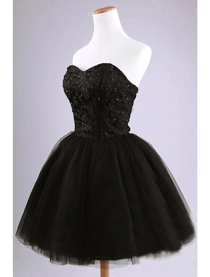 Cocktail Dresses Party Dress Graduation Knee Length Sleeveless Sweetheart Tulle with Pleats Beading