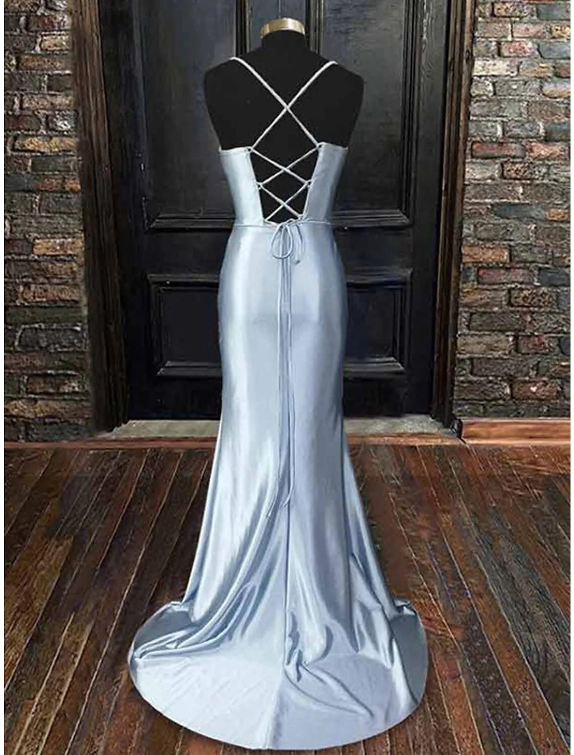 Evening Gown Corsets Dress Black Tie Floor Length Sleeveless Cowl Neck Bridesmaid Dress Satin Backless with Criss Cross Ruched Slit