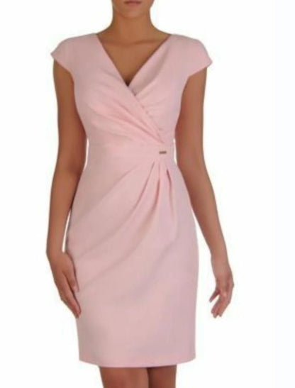 Sheath / Column Mother of the Bride Dress Wedding Guest Elegant V Neck Knee Length Short Sleeve
