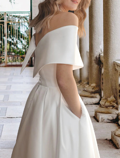 Reception Wedding Dresses Simple Wedding Dresses Ball Gown Off Shoulder Cap Sleeve Tea Length Lace Bridal Gowns