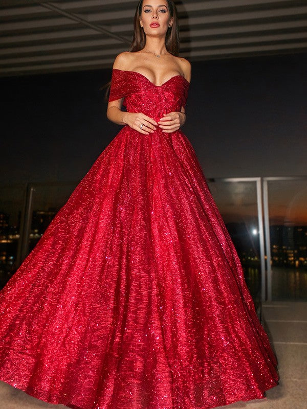 Off-the-Shoulder Sleeveless Satin Ruffles Floor-Length Dresses
