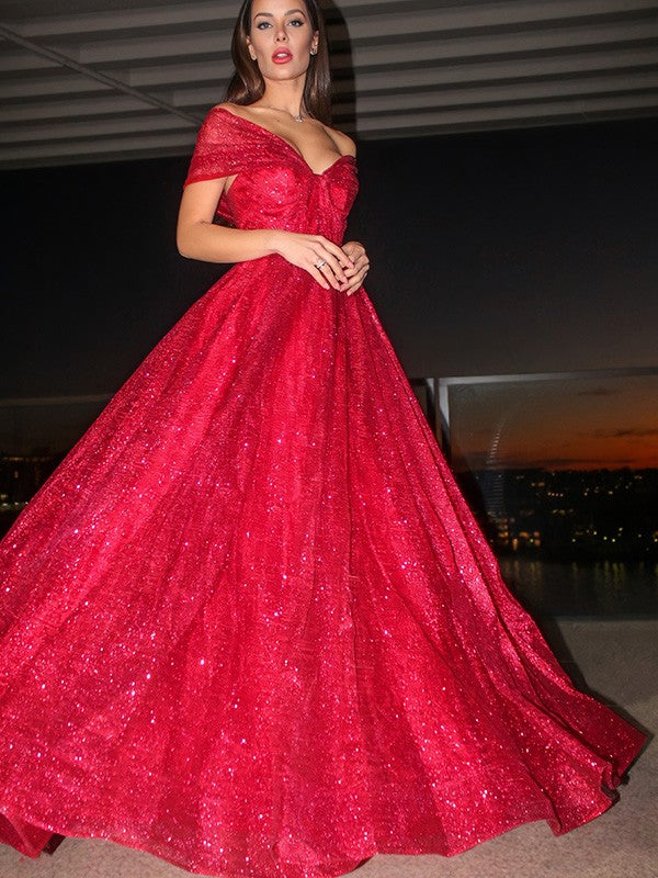 Off-the-Shoulder Sleeveless Satin Ruffles Floor-Length Dresses