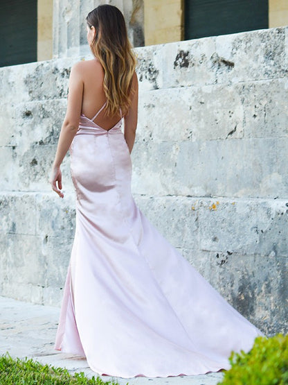 Satin Sleeveless Sweep/Brush Train Dresses