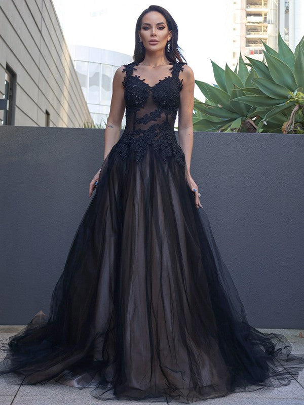 Tulle Lace Sweetheart Sleeveless Sweep/Brush Train Dresses