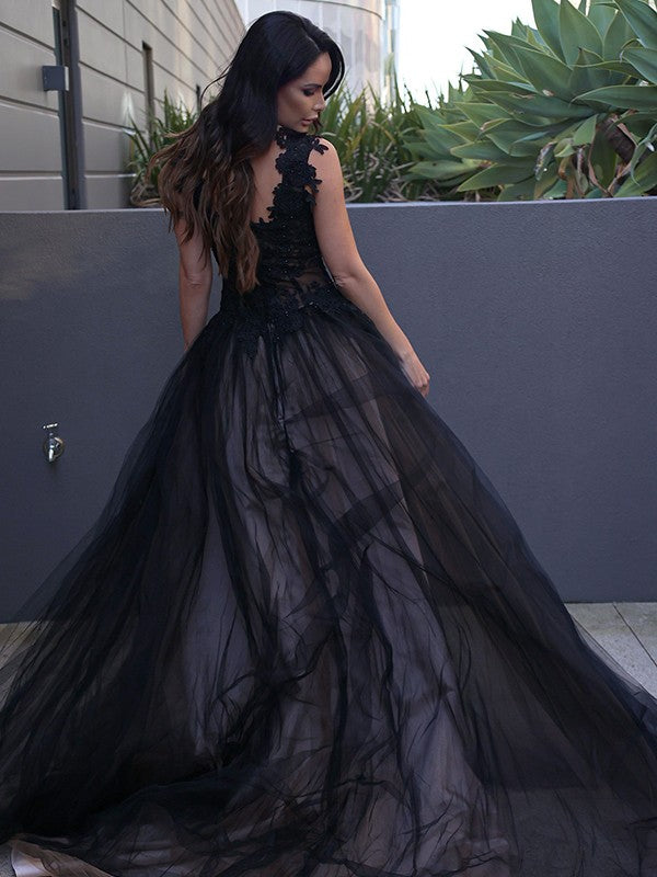 Tulle Lace Sweetheart Sleeveless Sweep/Brush Train Dresses