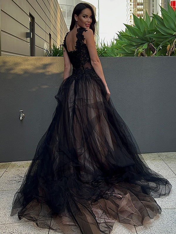 Tulle Lace Sweetheart Sleeveless Sweep/Brush Train Dresses