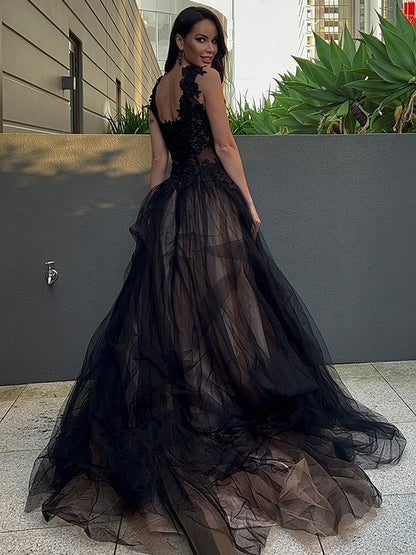 Tulle Lace Sweetheart Sleeveless Sweep/Brush Train Dresses