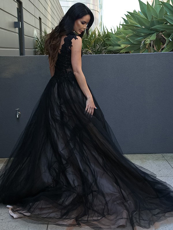 Tulle Lace Sweetheart Sleeveless Sweep/Brush Train Dresses