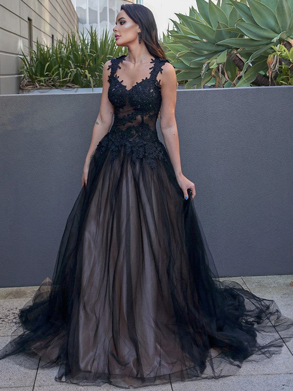 Tulle Lace Sweetheart Sleeveless Sweep/Brush Train Dresses