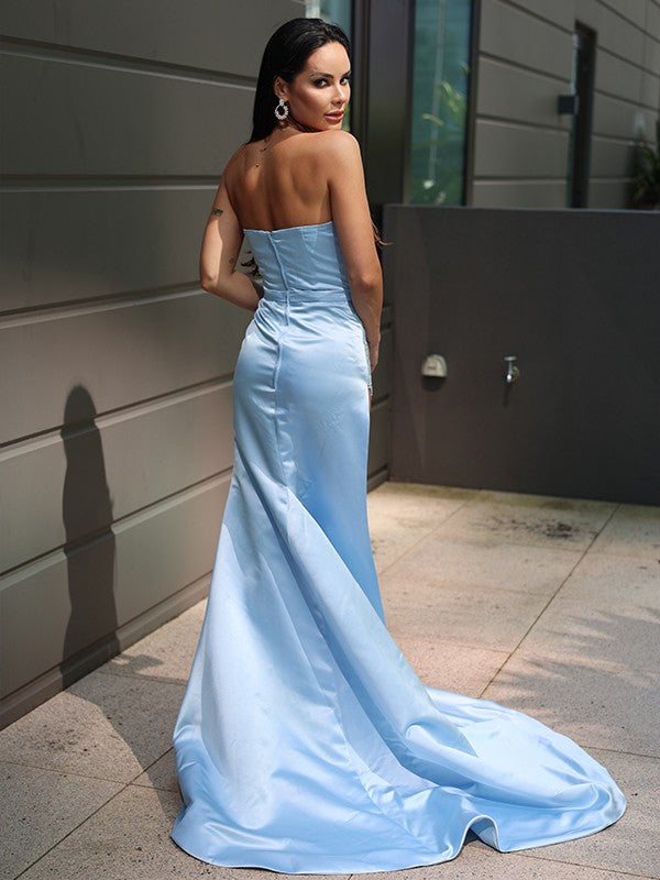 Satin Ruffles Sweetheart Sleeveless Sweep/Brush Train Dresses